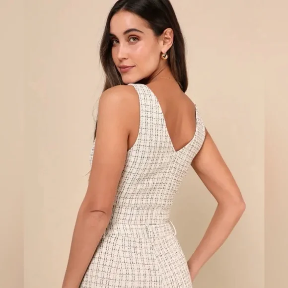 Lulus Tweed Plaid Ivory Button Vest Top NWT - Picture 4 of 6
